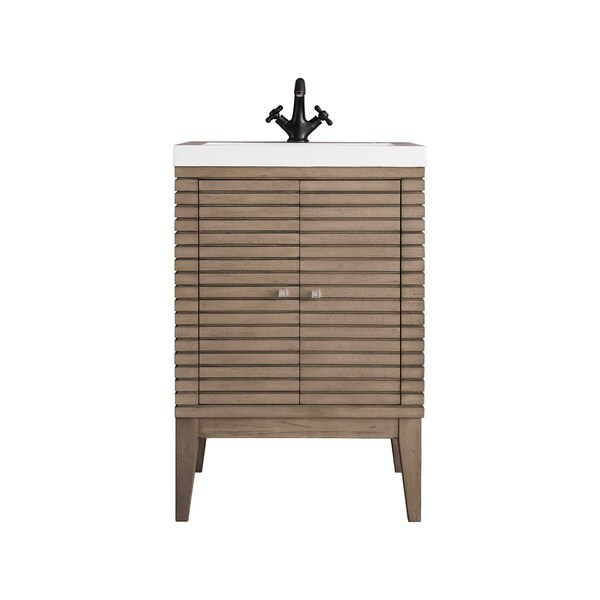 James Martin Vanities Linden 24in Single Vanity, Whitewashed Walnut w/ White Glossy Composite Stone Top E213V24WWWWG - main